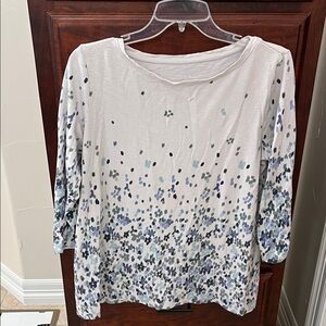 J. Jill White and Blue Patterned Long Sleeve Top